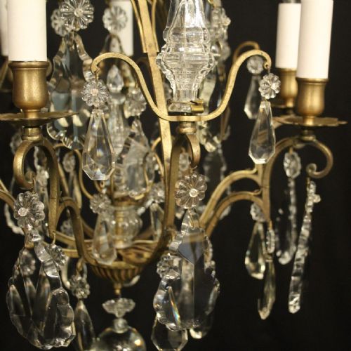 FRENCH GILDED CRYSTAL 6 LIGHT ANTIQUE CRYSTAL CHANDELIER - ADDITIONAL PHOTO 3