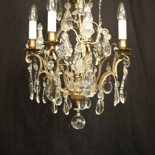 FRENCH GILDED CRYSTAL 6 LIGHT ANTIQUE CRYSTAL CHANDELIER - ADDITIONAL PHOTO 4