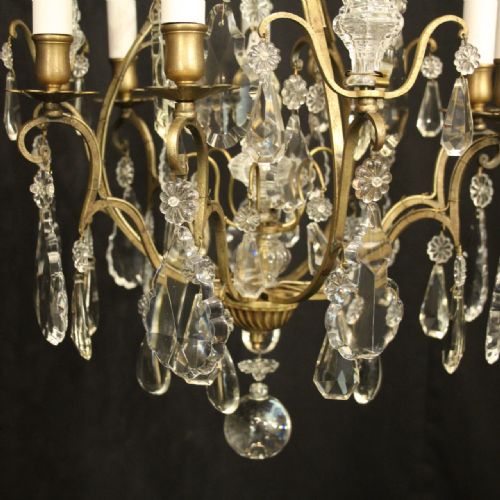FRENCH GILDED CRYSTAL 6 LIGHT ANTIQUE CRYSTAL CHANDELIER - ADDITIONAL PHOTO 5
