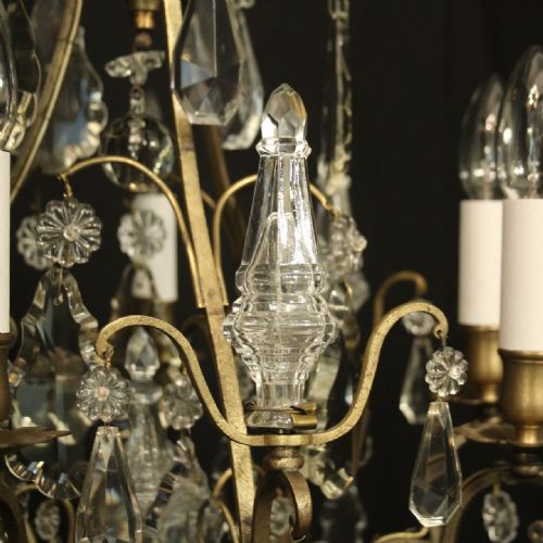 FRENCH GILDED CRYSTAL 6 LIGHT ANTIQUE CRYSTAL CHANDELIER - ADDITIONAL PHOTO 6