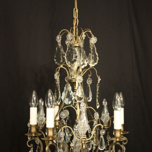 FRENCH GILDED CRYSTAL 6 LIGHT ANTIQUE CRYSTAL CHANDELIER - ADDITIONAL PHOTO 7