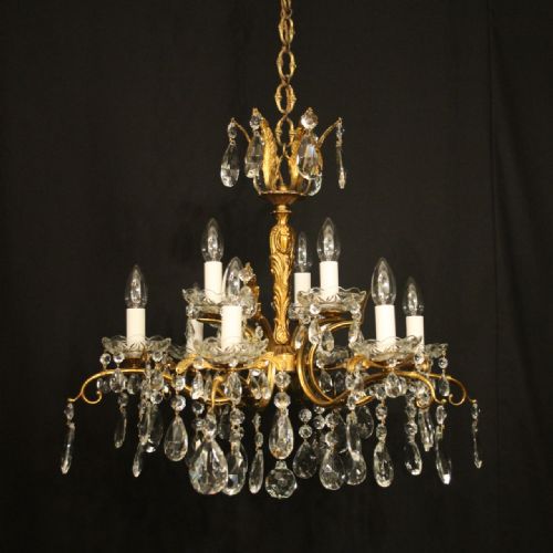 italian 9 light gilded antique chandelier - CATEGORY: ANTIQUE LIGHTING - DATED 1930