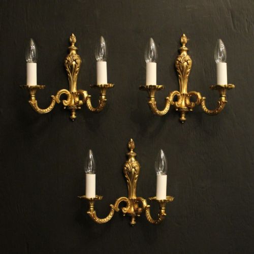 french set of 3 triple arm antique wall lights - CATEGORY: ANTIQUE LIGHTING - DATED 1930