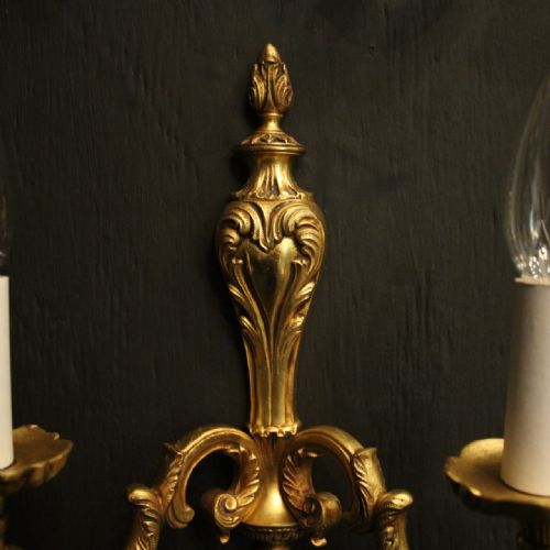 FRENCH SET OF 3 TRIPLE ARM ANTIQUE WALL LIGHTS - ADDITIONAL PHOTO 4