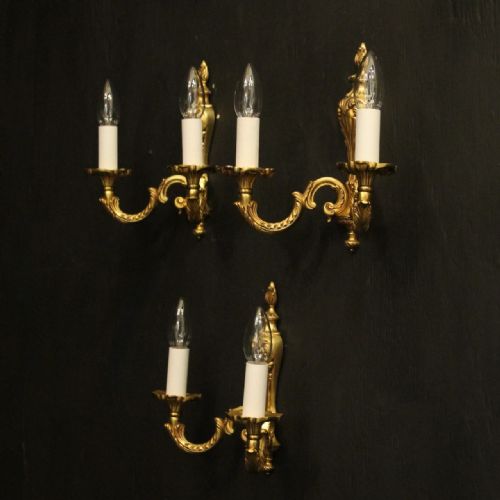FRENCH SET OF 3 TRIPLE ARM ANTIQUE WALL LIGHTS - ADDITIONAL PHOTO 9