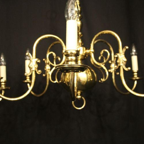 FLEMISH PAIR OF 6 LIGHT BRASS CHANDELIERS - ADDITIONAL PHOTO 5