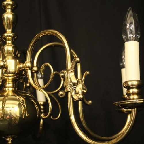 FLEMISH PAIR OF 6 LIGHT BRASS CHANDELIERS - ADDITIONAL PHOTO 7