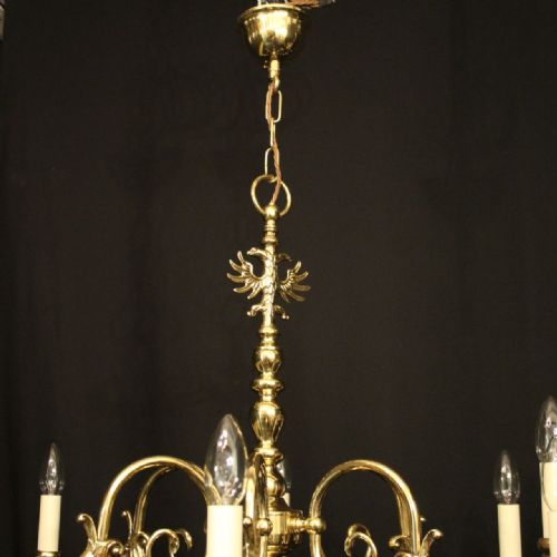 FLEMISH PAIR OF 6 LIGHT BRASS CHANDELIERS - ADDITIONAL PHOTO 8