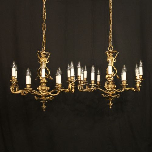 french pair of 12 light double tiered chandeliers - CATEGORY: ANTIQUE LIGHTING - DATED 1930