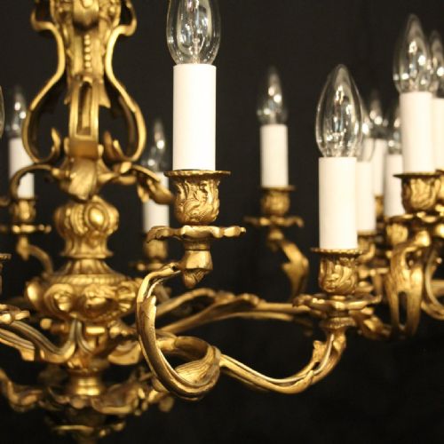 FRENCH PAIR OF 12 LIGHT DOUBLE TIERED CHANDELIERS - ADDITIONAL PHOTO 3