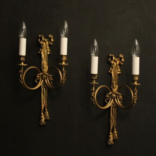 french pair of gilded ribbon wall lights - CATEGORY: ANTIQUE LIGHTING - DATED 1930
