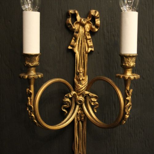FRENCH PAIR OF GILDED RIBBON WALL LIGHTS - ADDITIONAL PHOTO 6