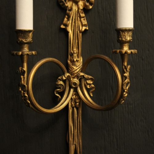 FRENCH PAIR OF GILDED RIBBON WALL LIGHTS - ADDITIONAL PHOTO 8