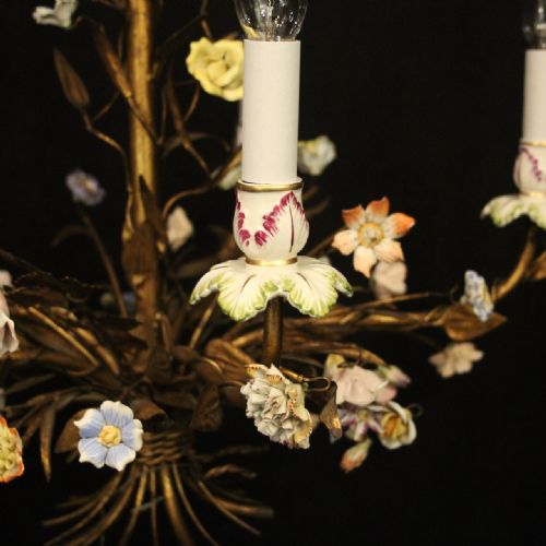 FRENCH TOLEWARE FIVE LIGHT FLOWER CHANDELIER - ADDITIONAL PHOTO 2
