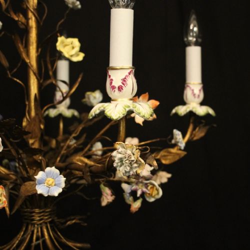 FRENCH TOLEWARE FIVE LIGHT FLOWER CHANDELIER - ADDITIONAL PHOTO 3