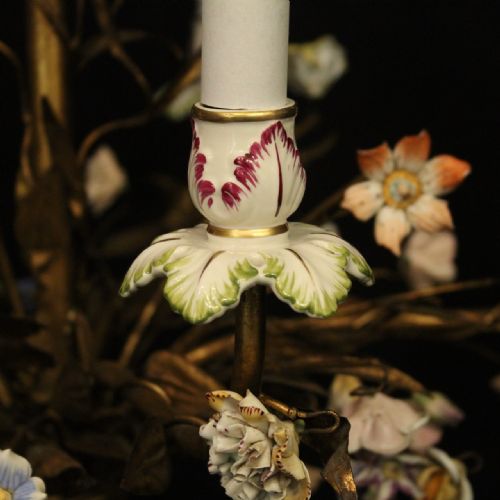 FRENCH TOLEWARE FIVE LIGHT FLOWER CHANDELIER - ADDITIONAL PHOTO 4