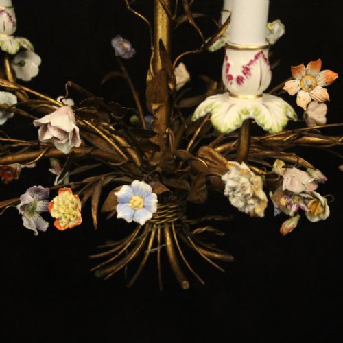 FRENCH TOLEWARE FIVE LIGHT FLOWER CHANDELIER - ADDITIONAL PHOTO 5