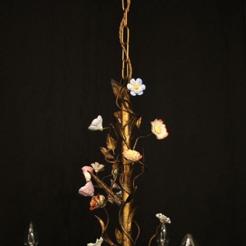FRENCH TOLEWARE FIVE LIGHT FLOWER CHANDELIER - ADDITIONAL PHOTO 7