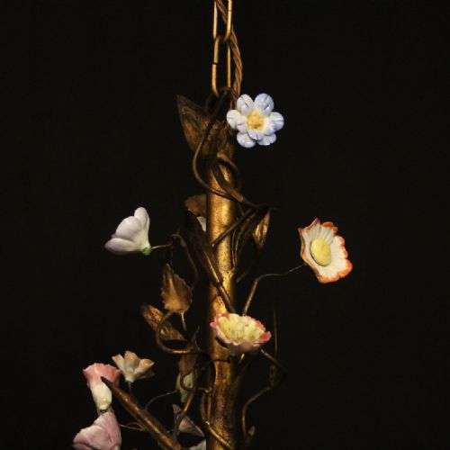 FRENCH TOLEWARE FIVE LIGHT FLOWER CHANDELIER - ADDITIONAL PHOTO 8