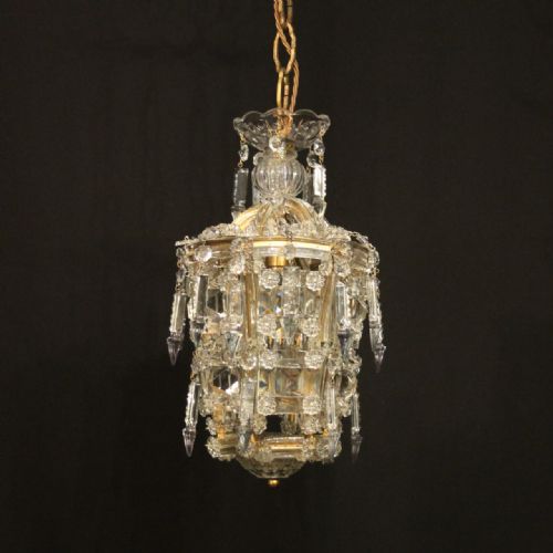 french crystal single light birdcage chandelier - CATEGORY: ANTIQUE LIGHTING - DATED 1930