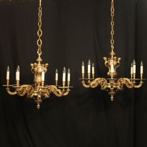 french pair of gilded bronze 8 light chandeliers - CATEGORY: ANTIQUE LIGHTING - DATED 1930