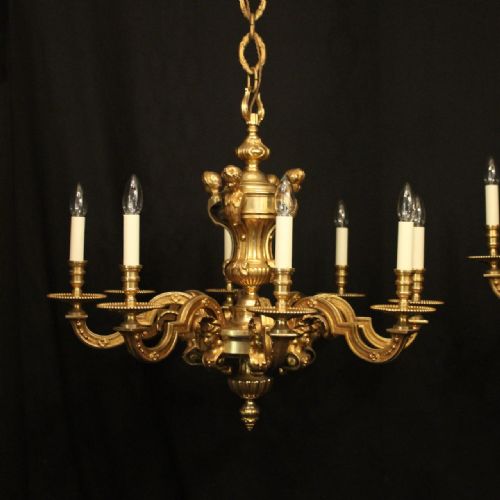 FRENCH PAIR OF GILDED BRONZE 8 LIGHT CHANDELIERS - ADDITIONAL PHOTO 1