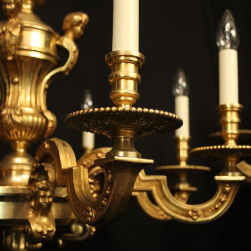 FRENCH PAIR OF GILDED BRONZE 8 LIGHT CHANDELIERS - ADDITIONAL PHOTO 2