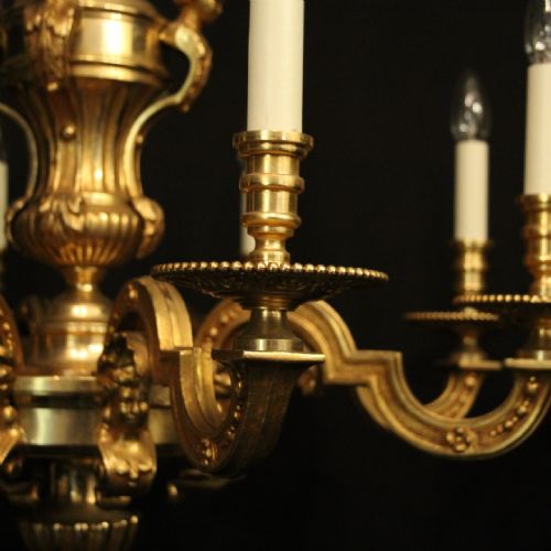 FRENCH PAIR OF GILDED BRONZE 8 LIGHT CHANDELIERS - ADDITIONAL PHOTO 3
