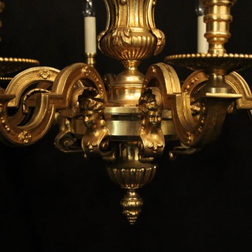 FRENCH PAIR OF GILDED BRONZE 8 LIGHT CHANDELIERS - ADDITIONAL PHOTO 4