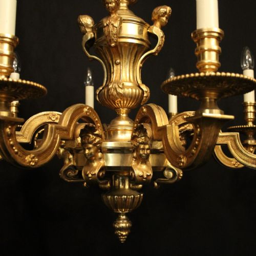 FRENCH PAIR OF GILDED BRONZE 8 LIGHT CHANDELIERS - ADDITIONAL PHOTO 5