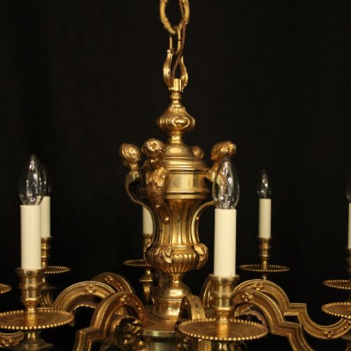FRENCH PAIR OF GILDED BRONZE 8 LIGHT CHANDELIERS - ADDITIONAL PHOTO 6