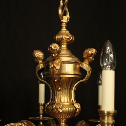 FRENCH PAIR OF GILDED BRONZE 8 LIGHT CHANDELIERS - ADDITIONAL PHOTO 7