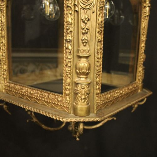 FRENCH BRONZE 4 LIGHT ANTIQUE HALL LANTERN - ADDITIONAL PHOTO 3