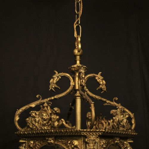 FRENCH BRONZE 4 LIGHT ANTIQUE HALL LANTERN - ADDITIONAL PHOTO 4
