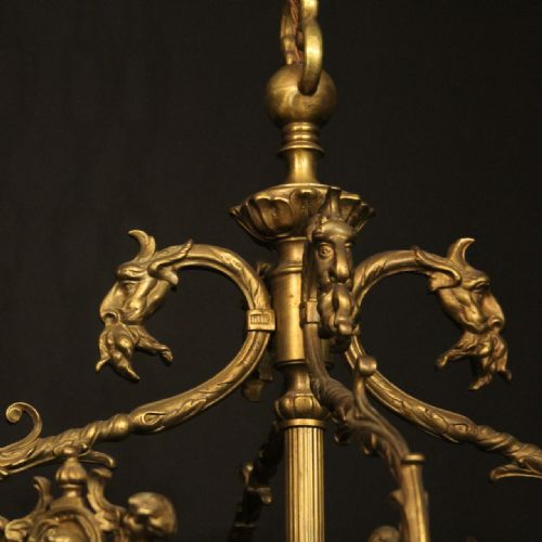 FRENCH BRONZE 4 LIGHT ANTIQUE HALL LANTERN - ADDITIONAL PHOTO 6