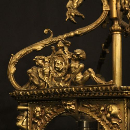 FRENCH BRONZE 4 LIGHT ANTIQUE HALL LANTERN - ADDITIONAL PHOTO 7