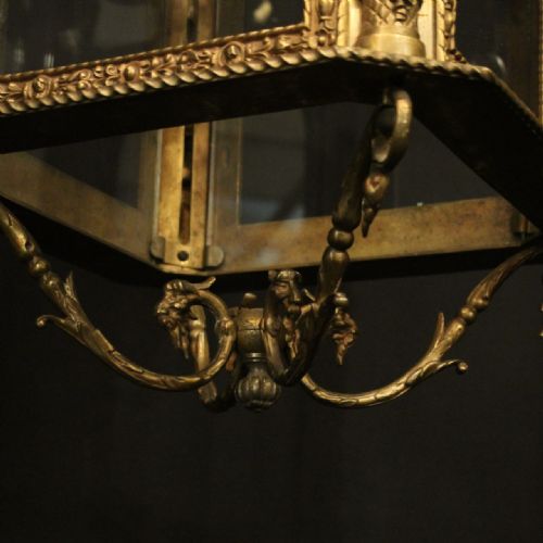 FRENCH BRONZE 4 LIGHT ANTIQUE HALL LANTERN - ADDITIONAL PHOTO 8