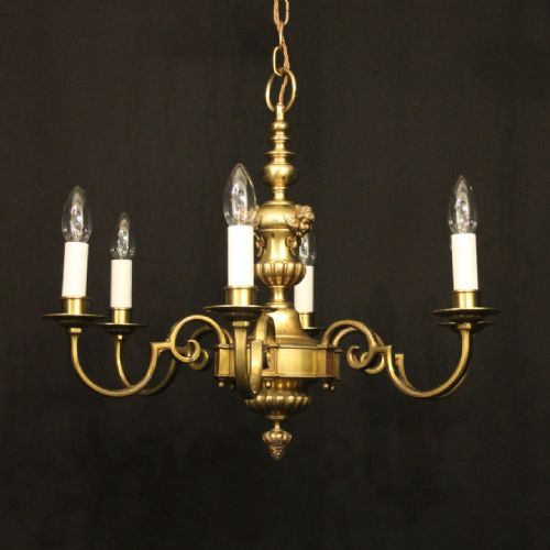 english gilded brass 6 light antique chandelier - CATEGORY: ANTIQUE LIGHTING - DATED 1930