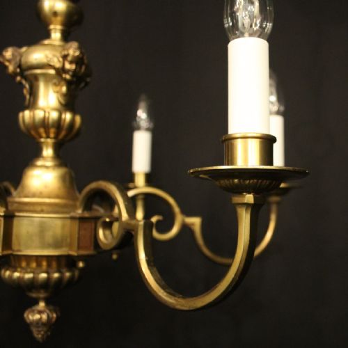 ENGLISH GILDED BRASS 6 LIGHT ANTIQUE CHANDELIER - ADDITIONAL PHOTO 1