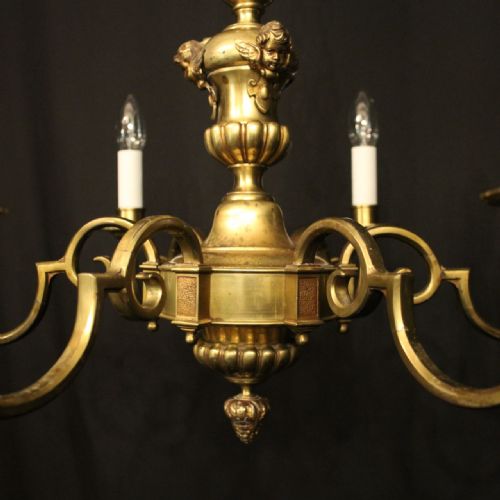 ENGLISH GILDED BRASS 6 LIGHT ANTIQUE CHANDELIER - ADDITIONAL PHOTO 2