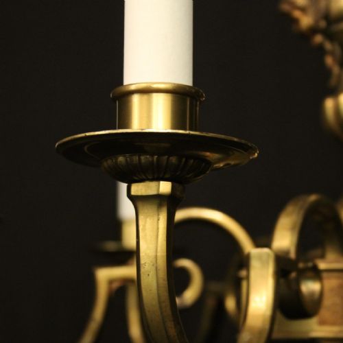 ENGLISH GILDED BRASS 6 LIGHT ANTIQUE CHANDELIER - ADDITIONAL PHOTO 3