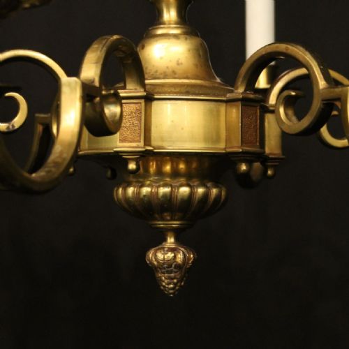 ENGLISH GILDED BRASS 6 LIGHT ANTIQUE CHANDELIER - ADDITIONAL PHOTO 4