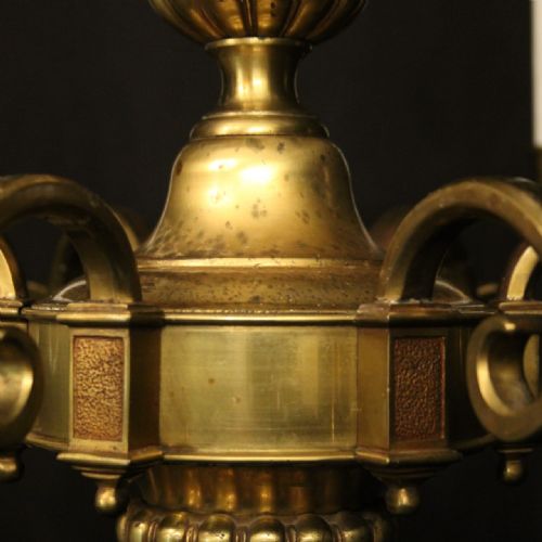 ENGLISH GILDED BRASS 6 LIGHT ANTIQUE CHANDELIER - ADDITIONAL PHOTO 6