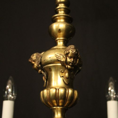ENGLISH GILDED BRASS 6 LIGHT ANTIQUE CHANDELIER - ADDITIONAL PHOTO 7