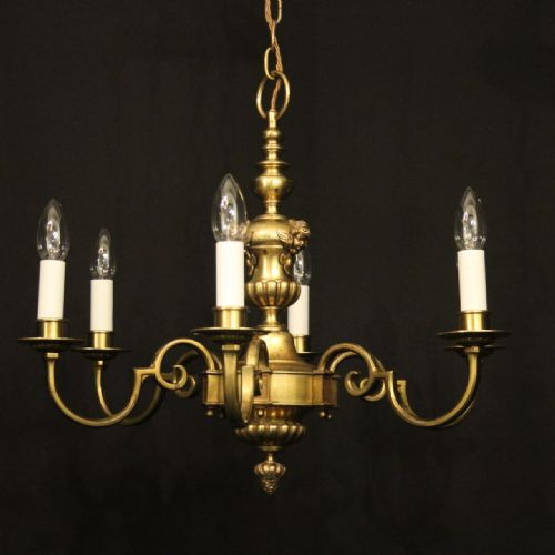ENGLISH GILDED BRASS 6 LIGHT ANTIQUE CHANDELIER - ADDITIONAL PHOTO 8