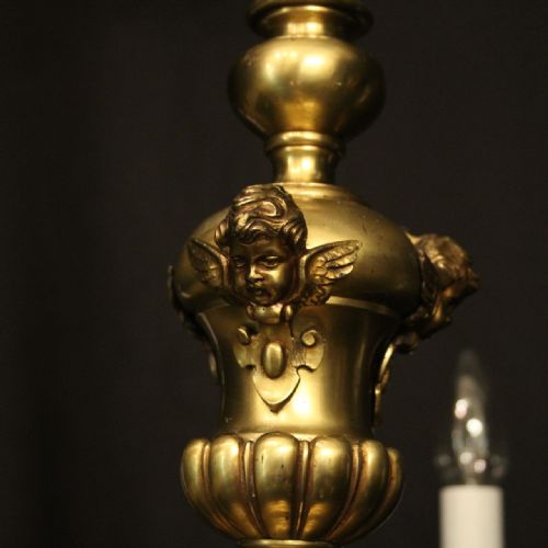 ENGLISH PAIR BRASS 6 LIGHT ANTIQUE CHANDELIERS - ADDITIONAL PHOTO 6