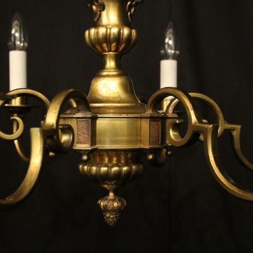 ENGLISH PAIR BRASS 6 LIGHT ANTIQUE CHANDELIERS - ADDITIONAL PHOTO 7