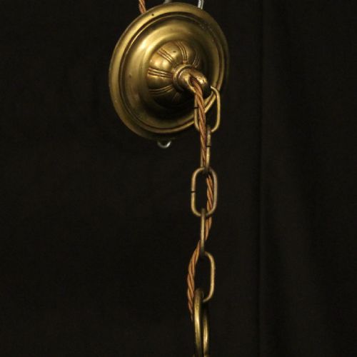 ENGLISH PAIR BRASS 6 LIGHT ANTIQUE CHANDELIERS - ADDITIONAL PHOTO 9