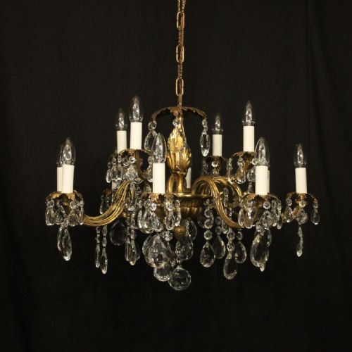 french gilded bronze crystal 12 light antique chandelier - CATEGORY: ANTIQUE LIGHTING - DATED 1920