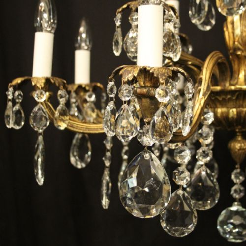 FRENCH GILDED BRONZE CRYSTAL 12 LIGHT ANTIQUE CHANDELIER - ADDITIONAL PHOTO 2